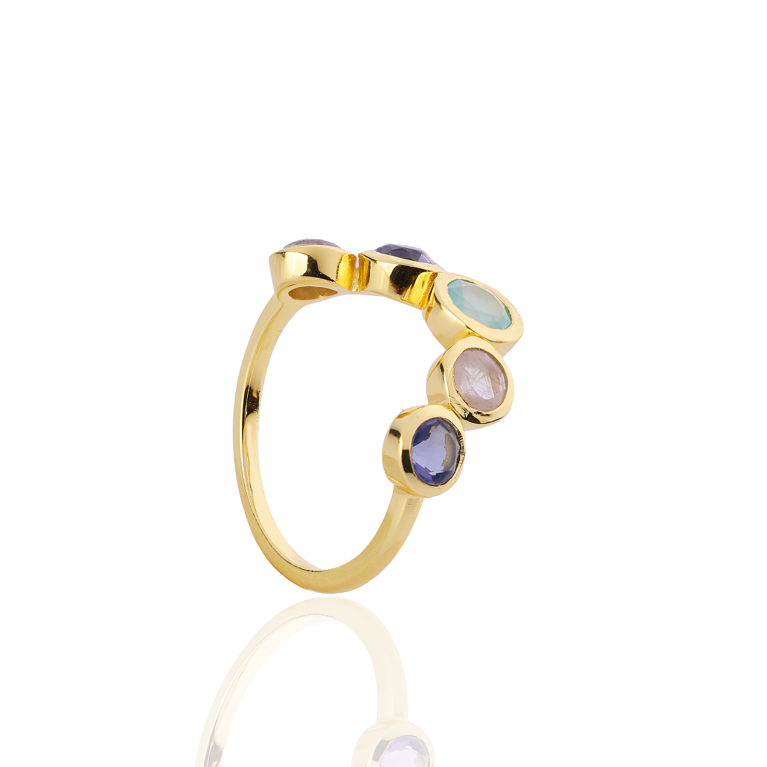 Iris Five Gemstones Ring Labradorite, Pariba Onyx, Moonstone &amp; Iolite