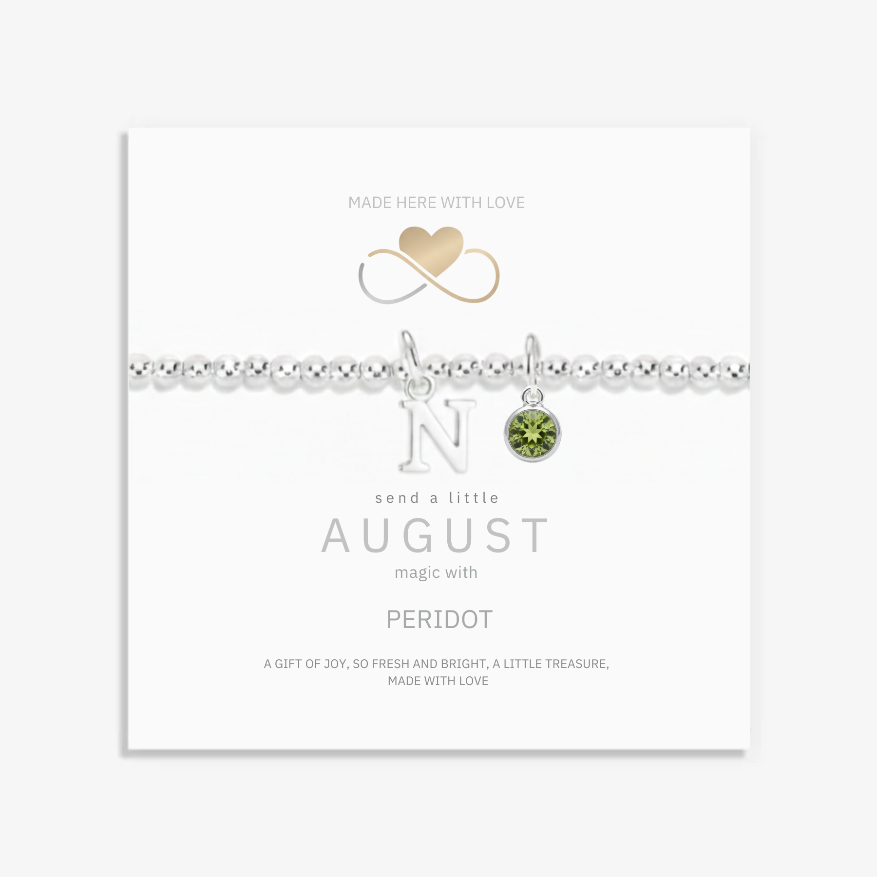 Initial &amp; August Birthstone Bracelet | Personalised Stretch Bead Bracelet