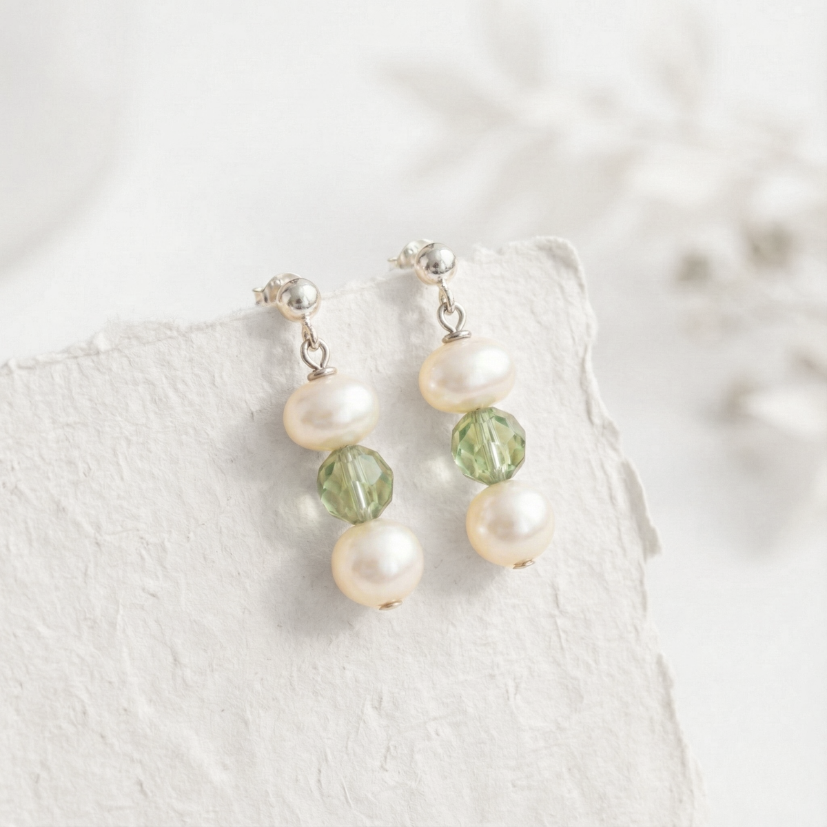 Peridot &amp; Pearl August Birthstone Earrings | Handmade Drop Earrings