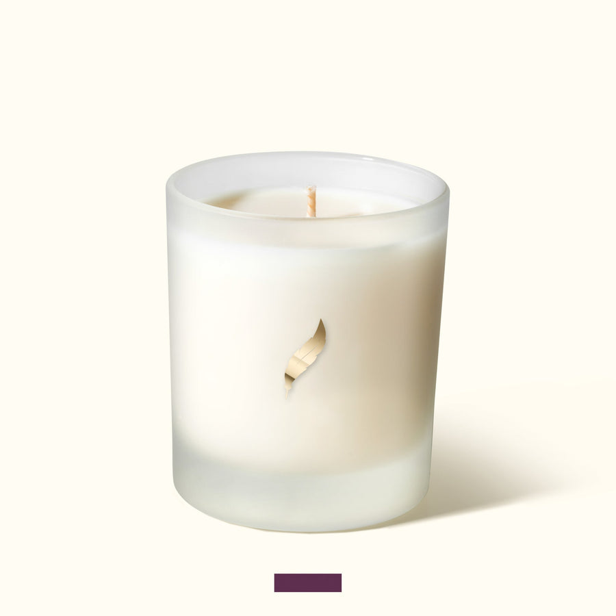 Premium Aum Candle with Bergamot, Vetiver, and Galbanum essential oils for stress relief and restful sleep, luxury handcrafted soy wax, calming and grounding by Novenary at brixbailey.com