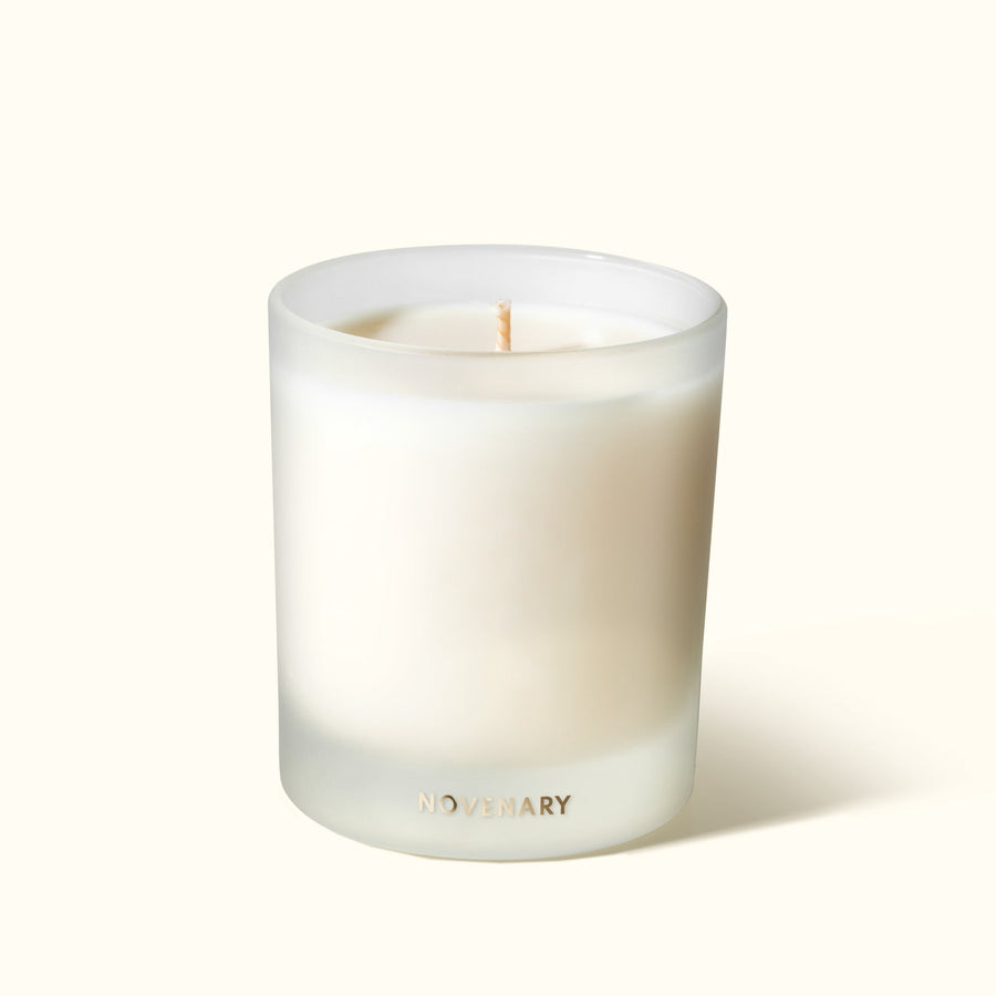 Premium Aum Candle with bergamot, vetiver, galbanum essential oils, luxury stress relief and sleep aid, handcrafted natural wax by Novenary at brixbailey.com
