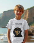 Mischievous Black & Tan Hot Dog Kids' T-Shirt – Small Pup, Big Attitude!