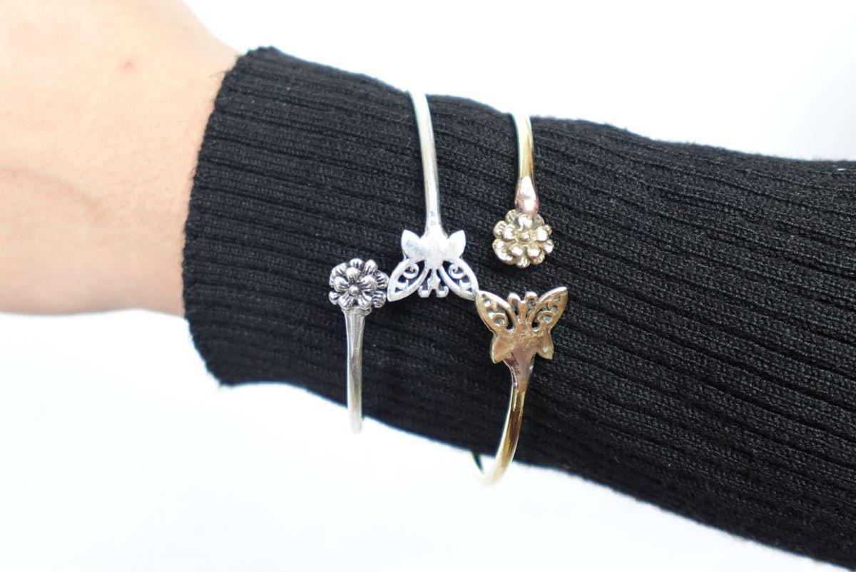 Whimsical Butterfly Open Bangle – Adjustable Bangle with Butterfly and Flower Motifs