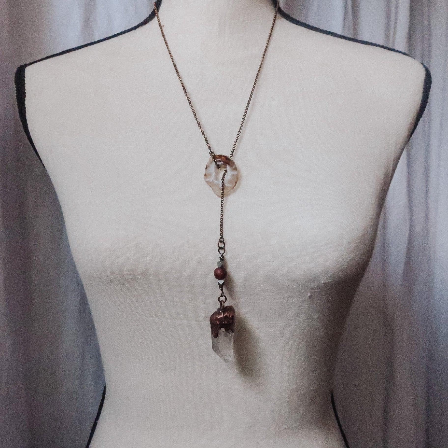 Raw Quartz Lariat in Copper &amp; Brass - Boho | Handmade by Blackbird &amp; Sage
