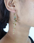 Serpentina Spiral Dangles - Twisted Brass Snake Earrings in Gold/Silver Tone.