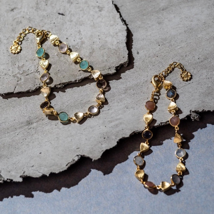 Gold Sara Mixed Gemstone Bracelet Pariba Onyx, Smoky Quartz &amp; Rose Quartz