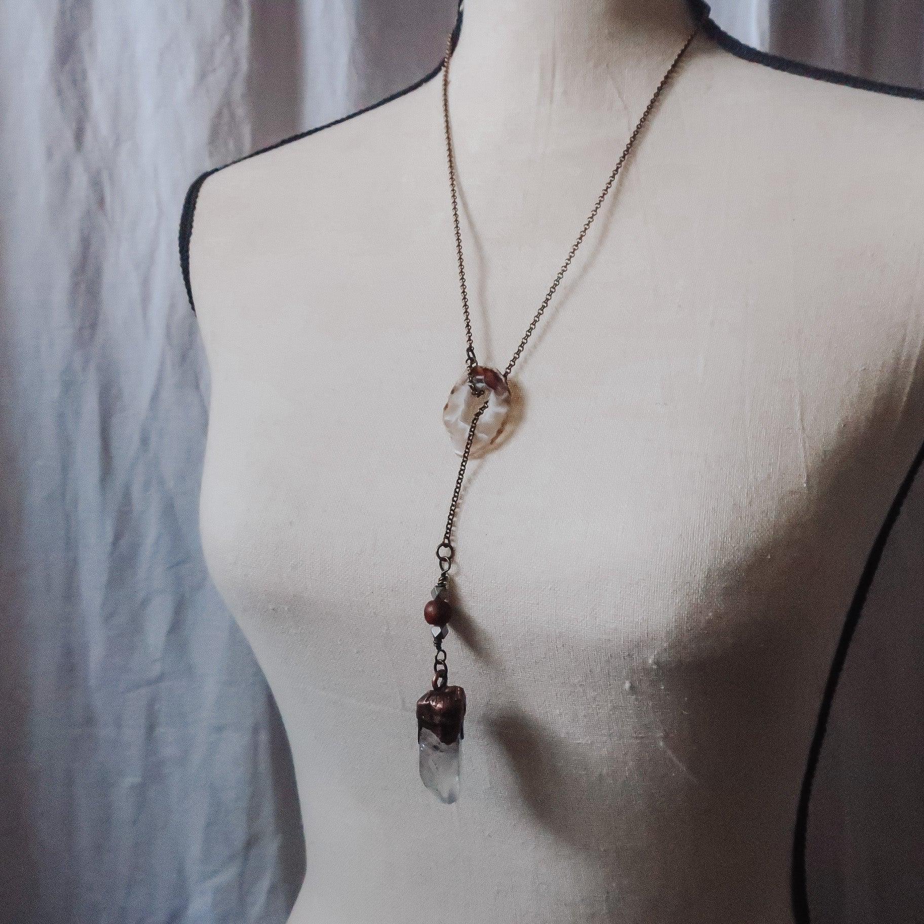 Raw Quartz Lariat in Copper &amp; Brass - Boho | Handmade by Blackbird &amp; Sage