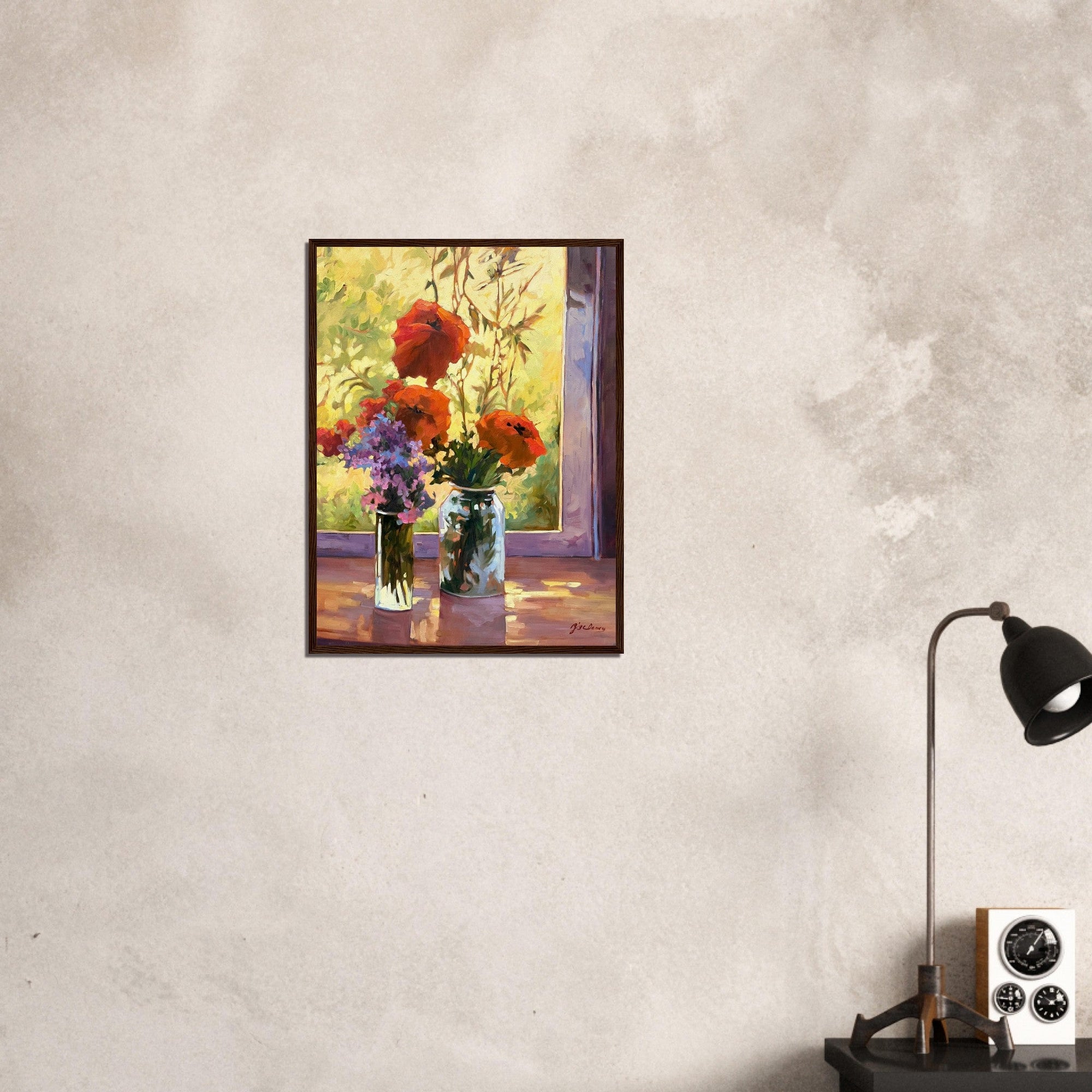 &quot;Morning Light Poppies&quot; Still Life Floral | 18x24 inch Wooden Framed Art Print | Original Artwork by American Artist Barbara Cleary