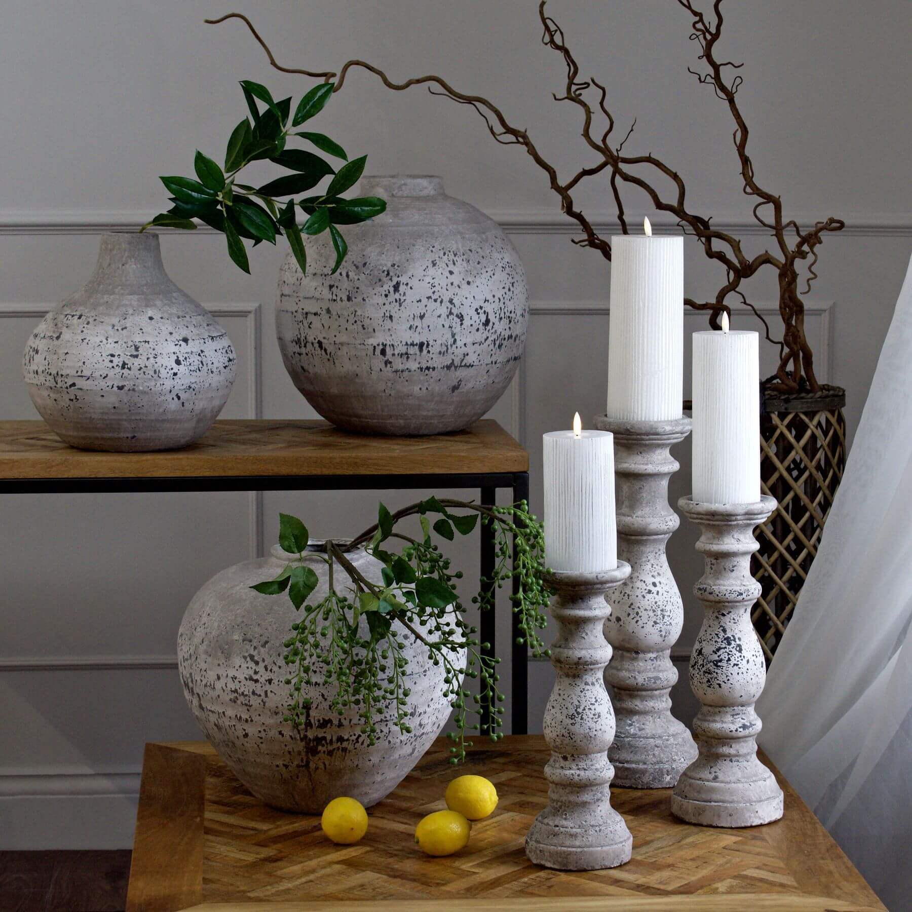 Elegant Large Stone Ceramic Candle Holder | Modern Décor