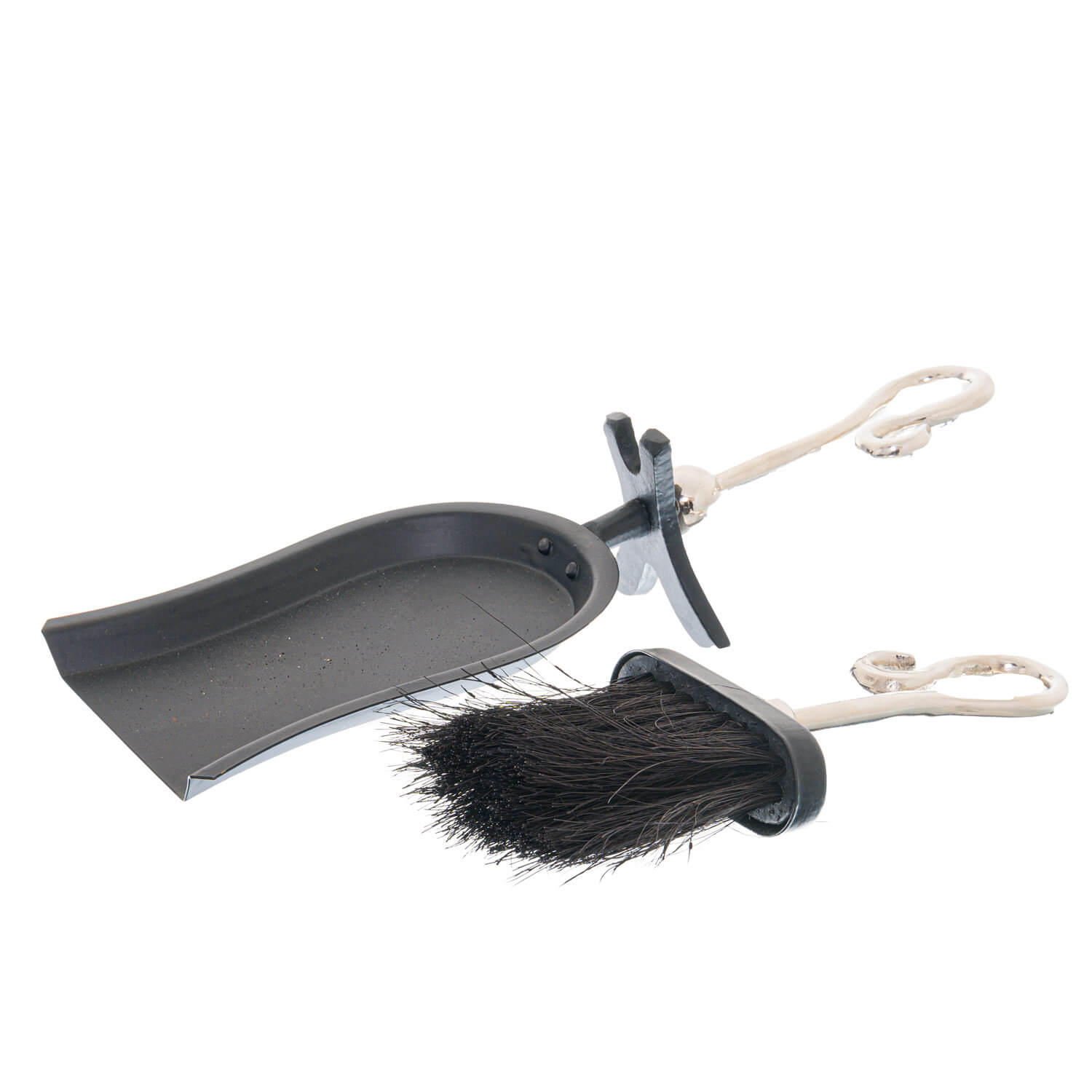 Chrome crook-handled hearth tidy with polished silver finish for fireplace maintenance by sostter at brixbailey.com