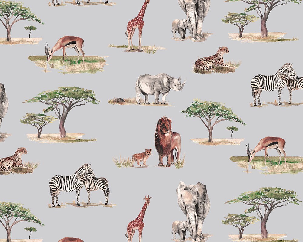 Safari Animals Watercolour Wallpaper - Children's Bedroom &amp; Nursery
