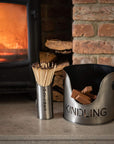Rustic Pewter Log Bucket with Built In Match Holder
