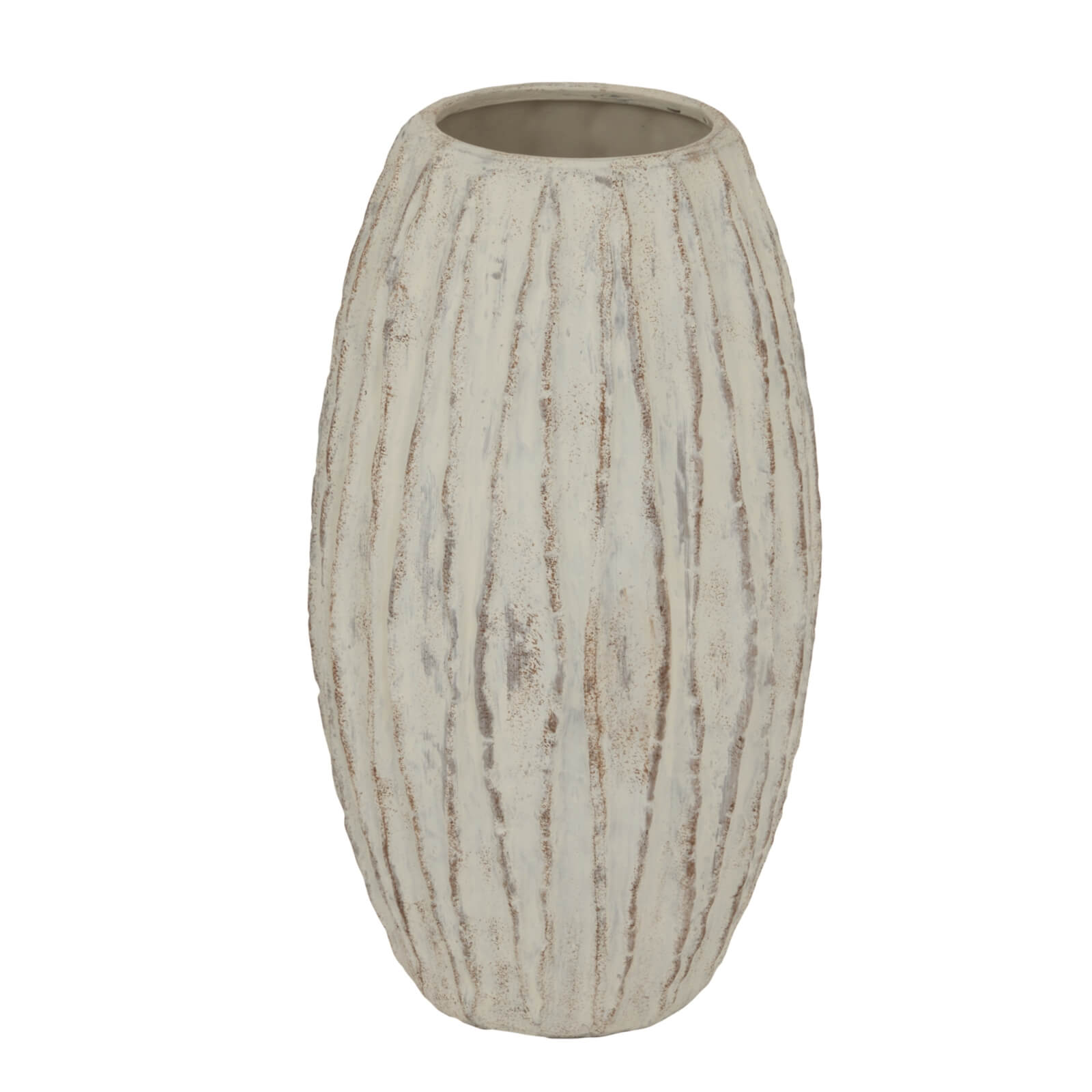 Large White Ceramic Ribbed Vase