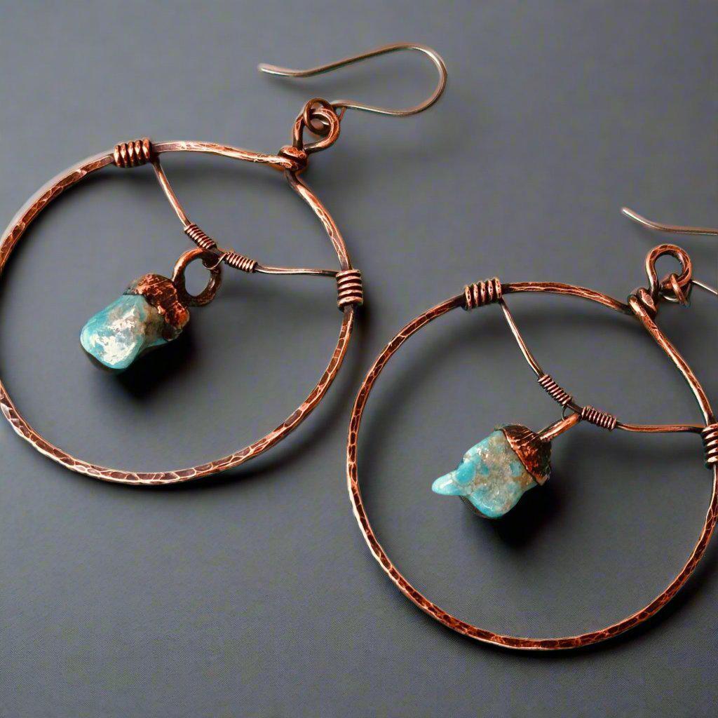 Raw Turquoise Hoops - Bohemian Jewelry | Handmade by Blackbird &amp; Sage