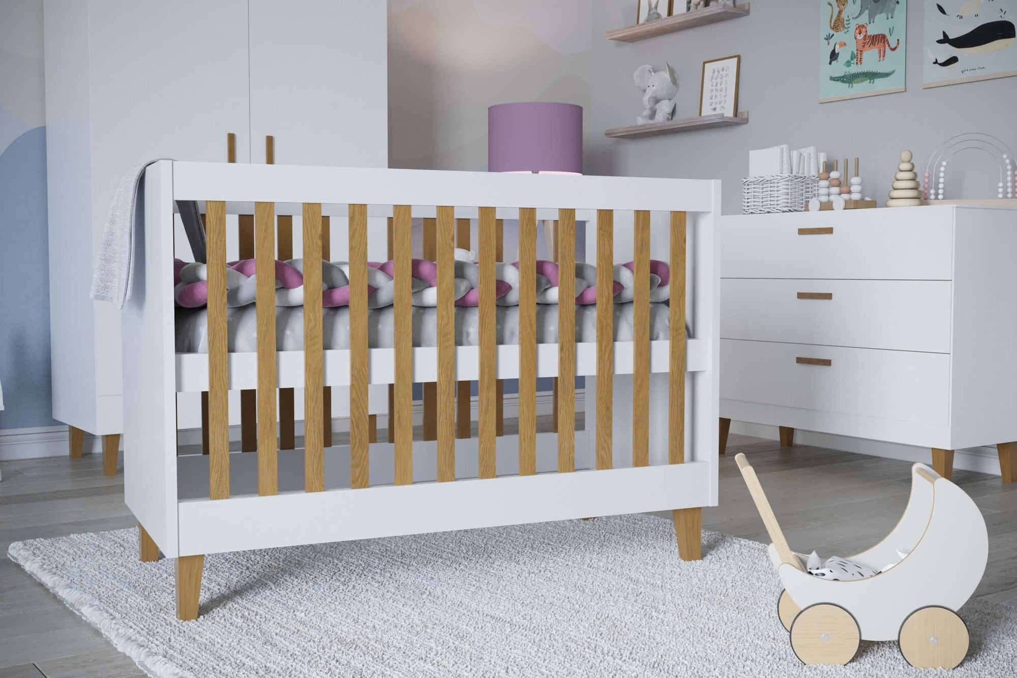 White Baby Bed with Adjustable Heights