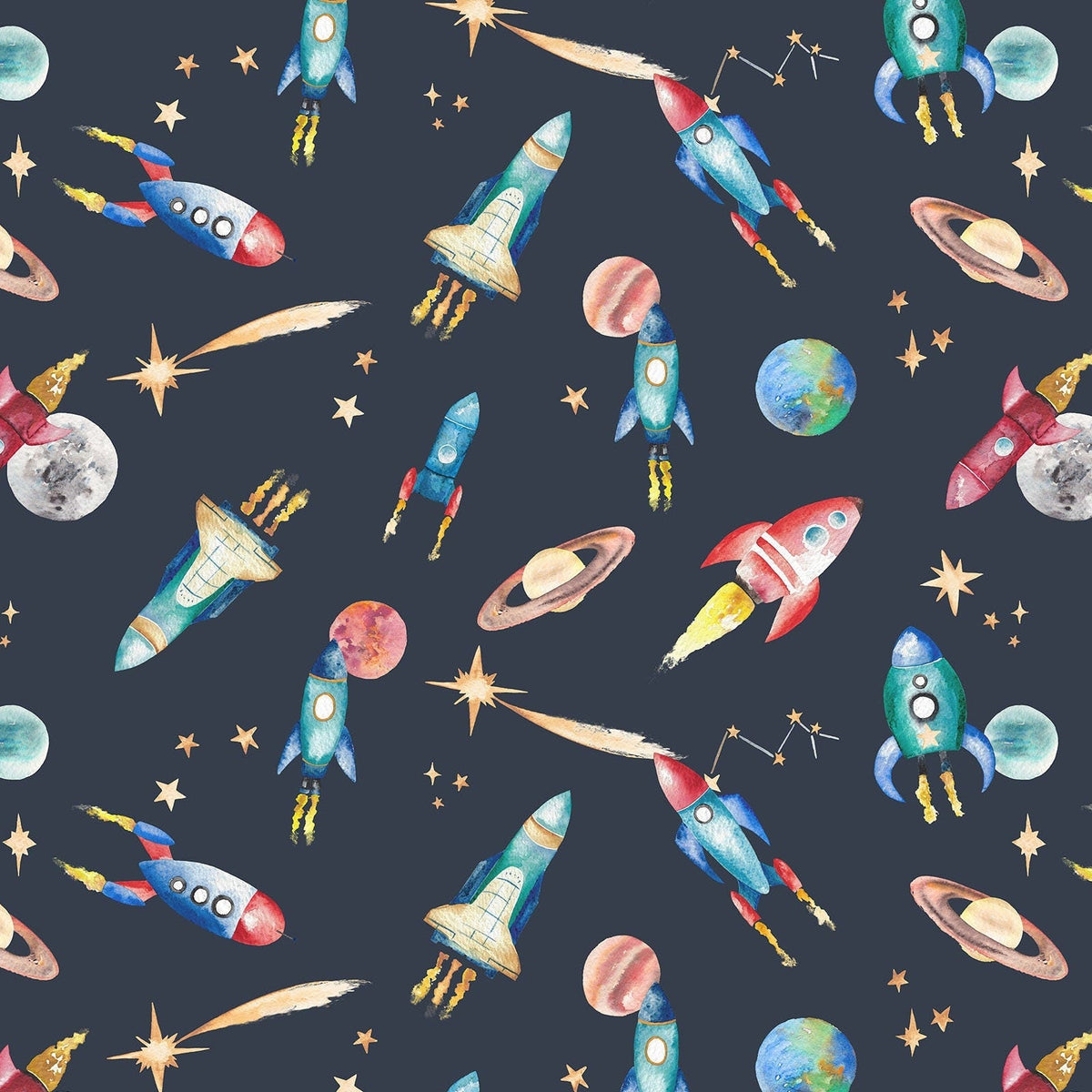Watercolour Space Wallpaper | Rockets, Planets &amp; Stars