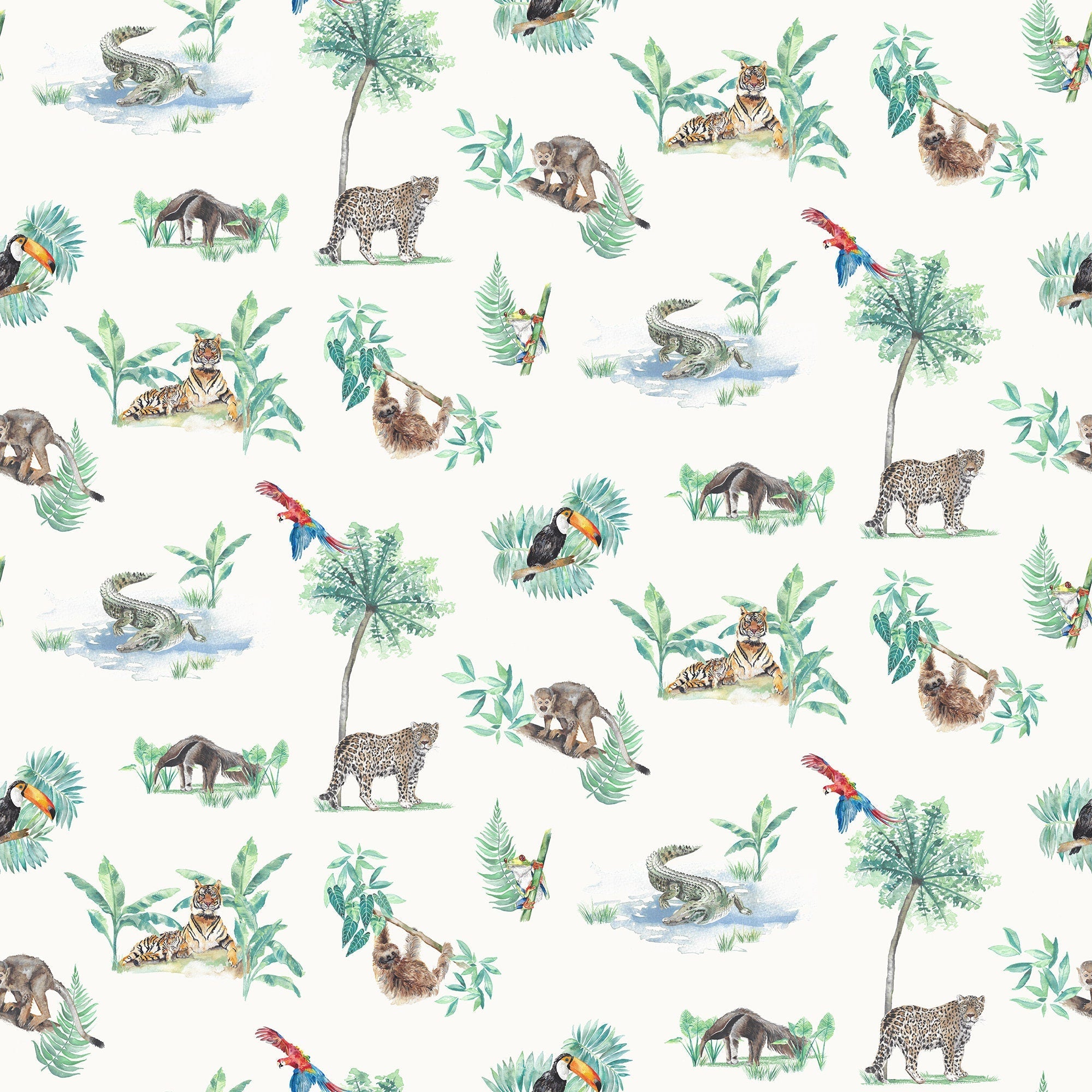 Watercolour Rainforest Wallpaper | Jungle Animals | Children's Bedroom &amp; Nursery