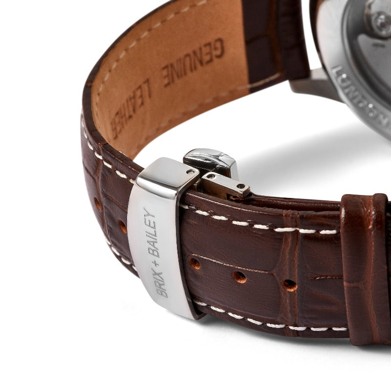 Brown Luxury Heyes Automatic Mens Watch with Metal Strap Brix and Bailey