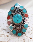 Bohemian Turquoise Statement Ring – Multicoloured Inlay