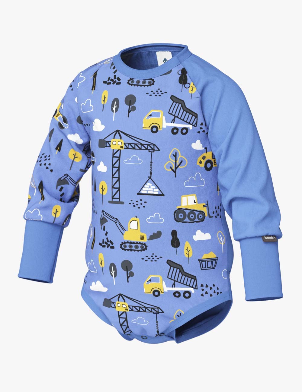 Long Sleeve Baby Bodysuit in Construction Print