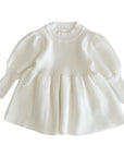 Knitted Lantern Sleeve Dress in White and Beige