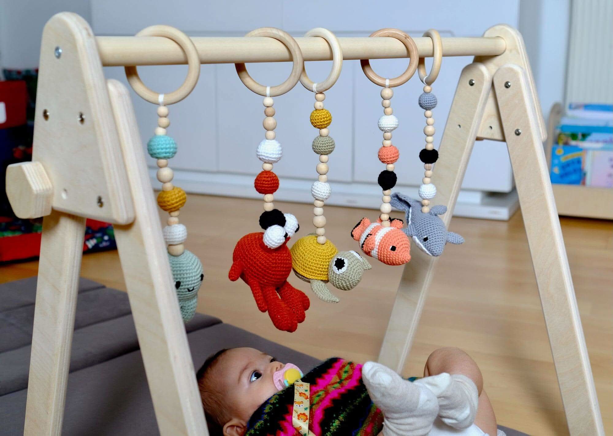 Montessori Baby Gym & Hanging Toys Set | Wooden Play Gym for Babies-0