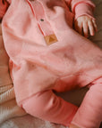 Baby Jumpsuit with Hood - Bear in Glasses on Peach Print