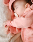 Baby Jumpsuit with Hood - Bear in Glasses on Peach Print