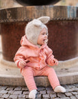 Baby Jumpsuit with Hood - Bear in Glasses on Peach Print