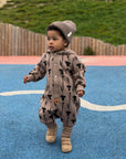 Baby Jumpsuit with Hood - Thistle on Brown
