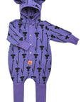 Baby Jumpsuit with Hood - Thistle on Purple