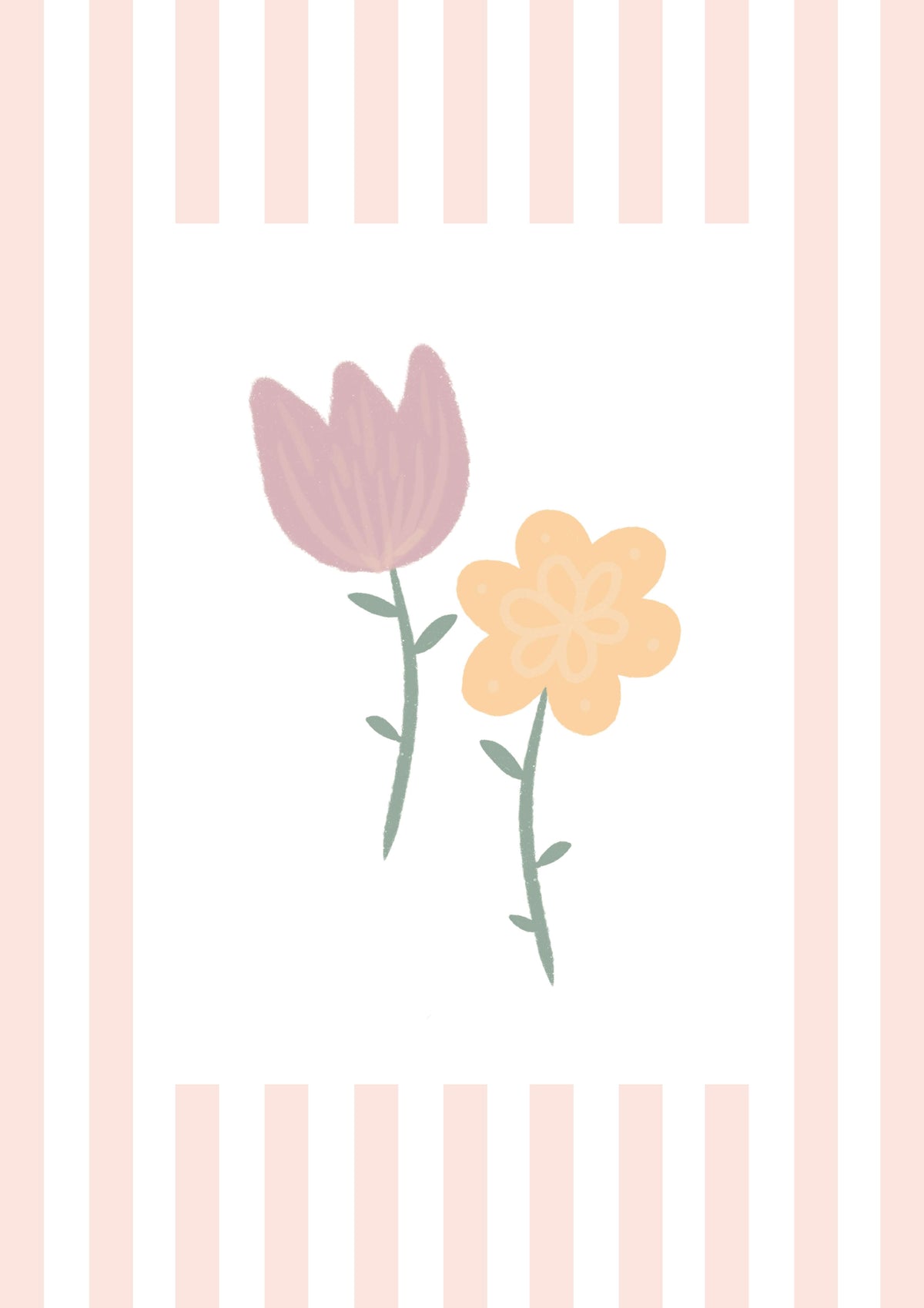 Flowers Print - Pale Pink Stripes