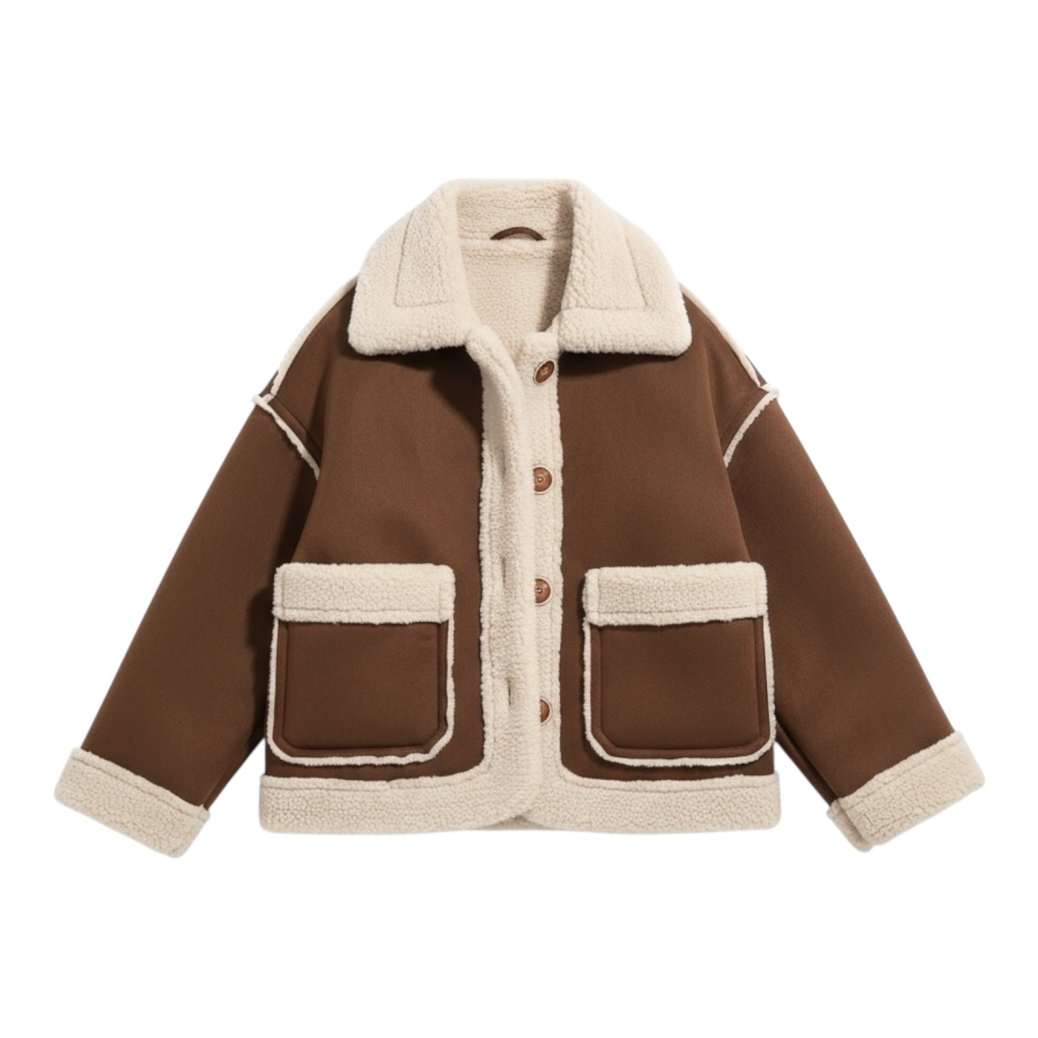 Sherpa Lined Winter Jacket in Brown and Olive