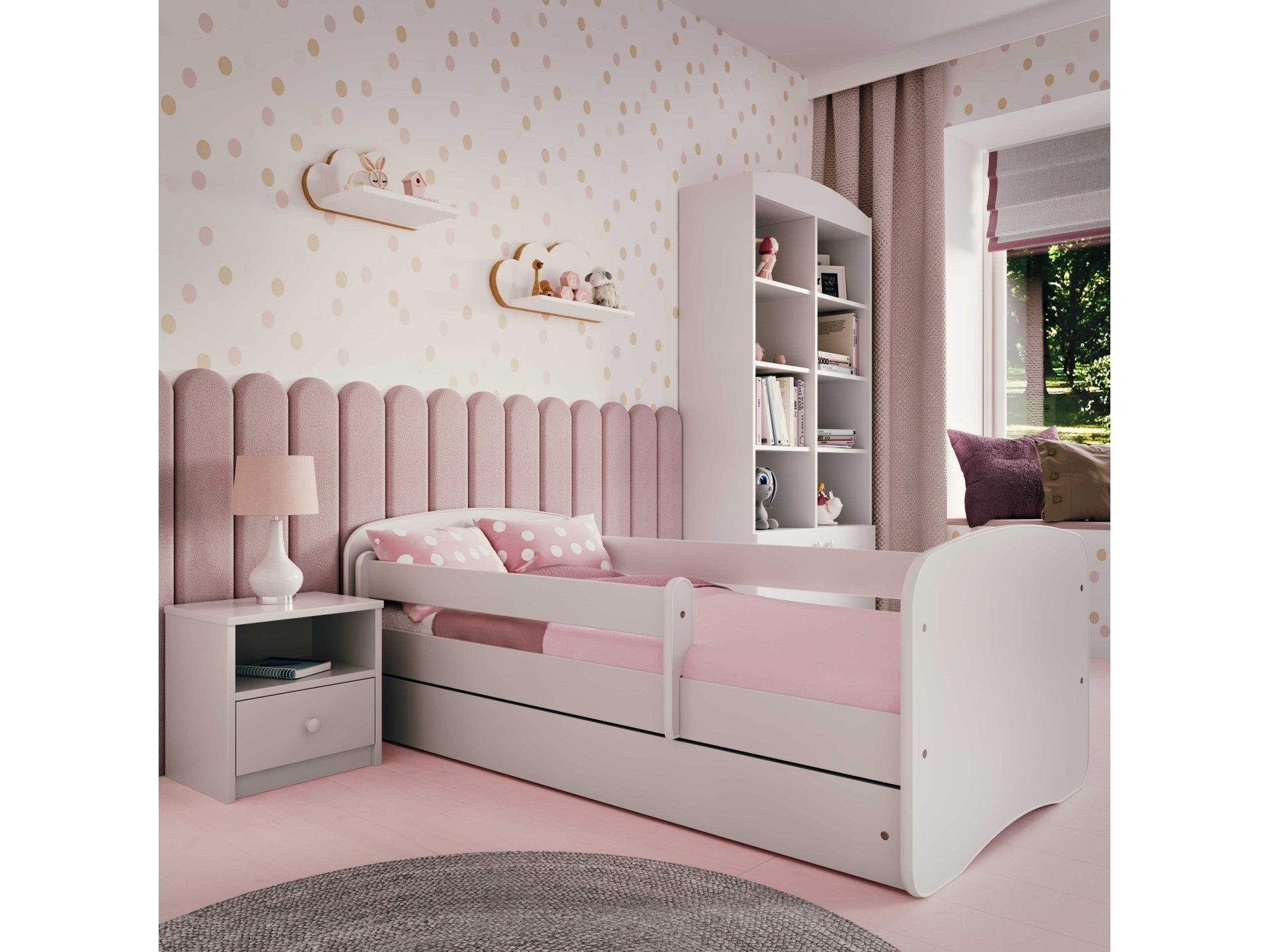 Children's Bed with Guardrail and Storage Drawer