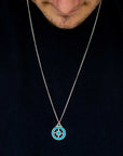 Enamel Outline Compass Large St Christopher Silver Necklace