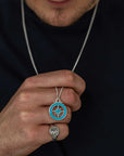 Enamel Outline Compass Large St Christopher Silver Necklace