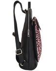 Pink Leopard Print Leather Flap Pocket Backpack Brix and Bailey Ethical Handbag Brand