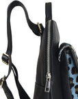 Blue Animal Print Leather Flap Pocket Backpack Brix and Bailey Ethical Bag Brand