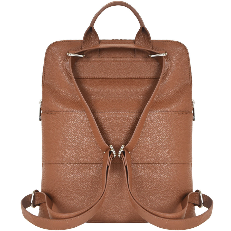 Camel Soft Leather Flap Pocket Backpack Brix and Bailey Ethical Bag Brand