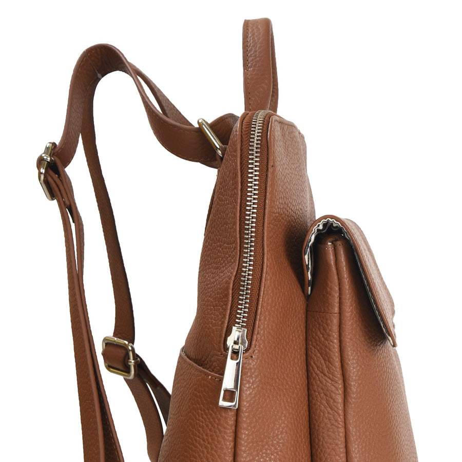 Camel Soft Leather Flap Pocket Backpack Brix and Bailey Ethical Bag Brand