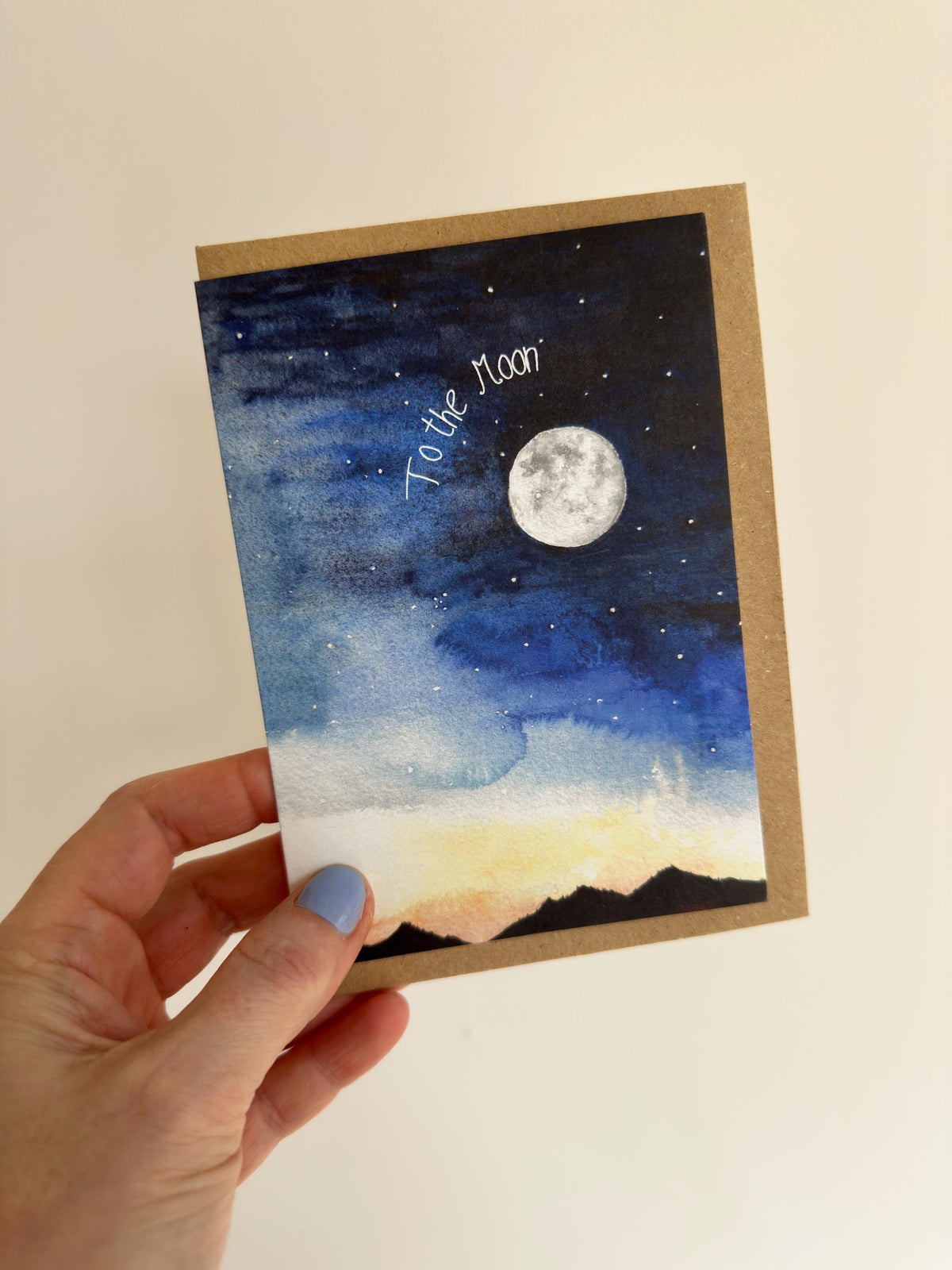Hand-Painted Moon &amp; Stars Watercolour Greeting Card