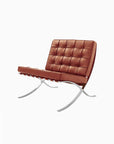 Modern Barcelona Chair And Footstool, Brown Leather