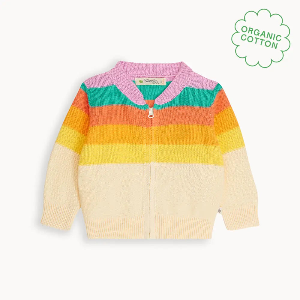 Rainbow Pink Stripe Organic Cotton Baby &amp; Kids Cardigan