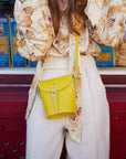 Handmade Leather Barrel Bag - Pastel Daffodil Yellow