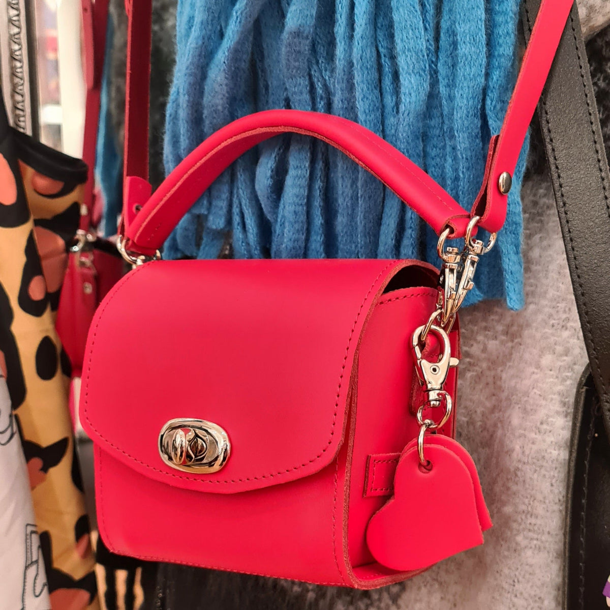 Bauble Handmade Leather Handbag - Love Hearts - Pillar Box Red
