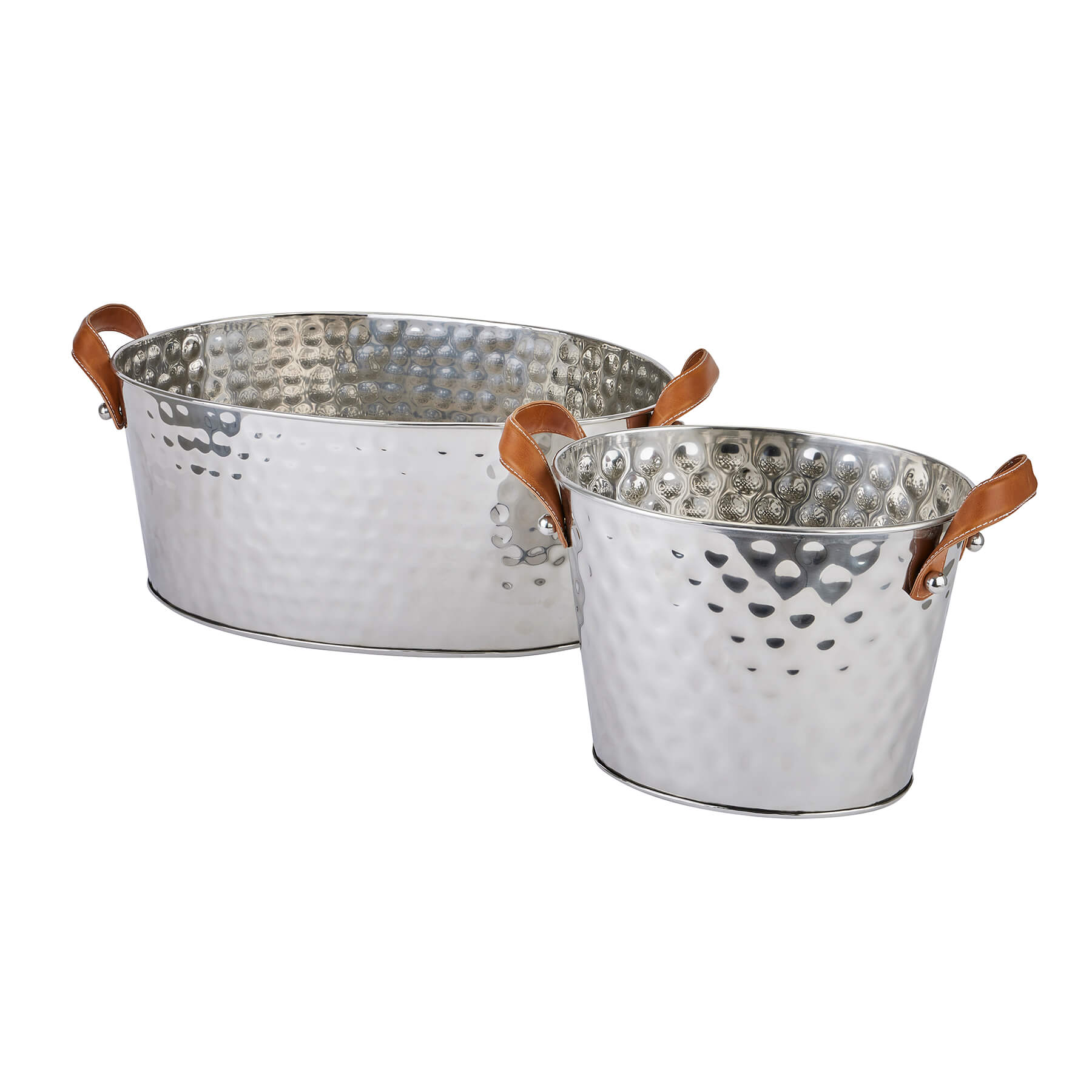 Silver Champagne Cooler with Leather Handle