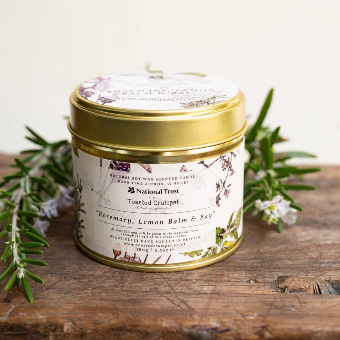 Rosemary, Lemon Balm &amp; Bay Candle in a Matt Gold Tin