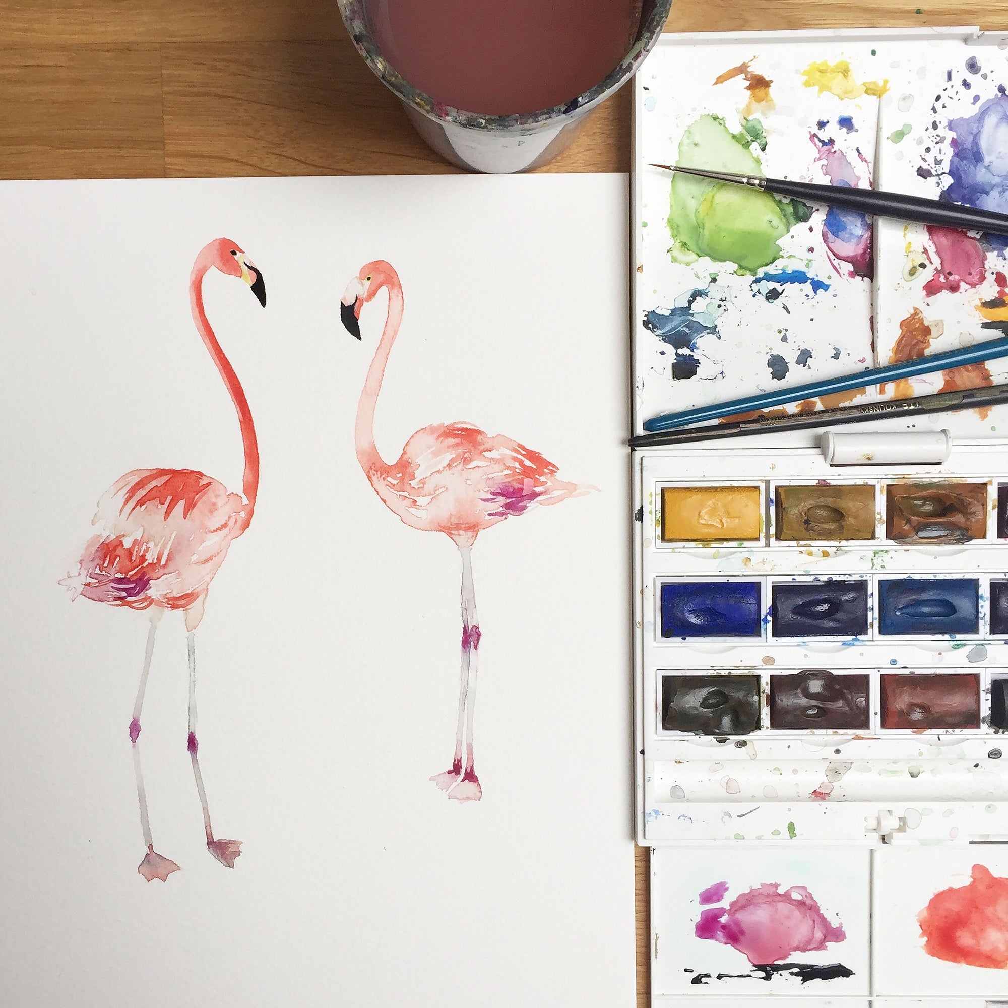 Flamingos Tropical hand painted greetings card