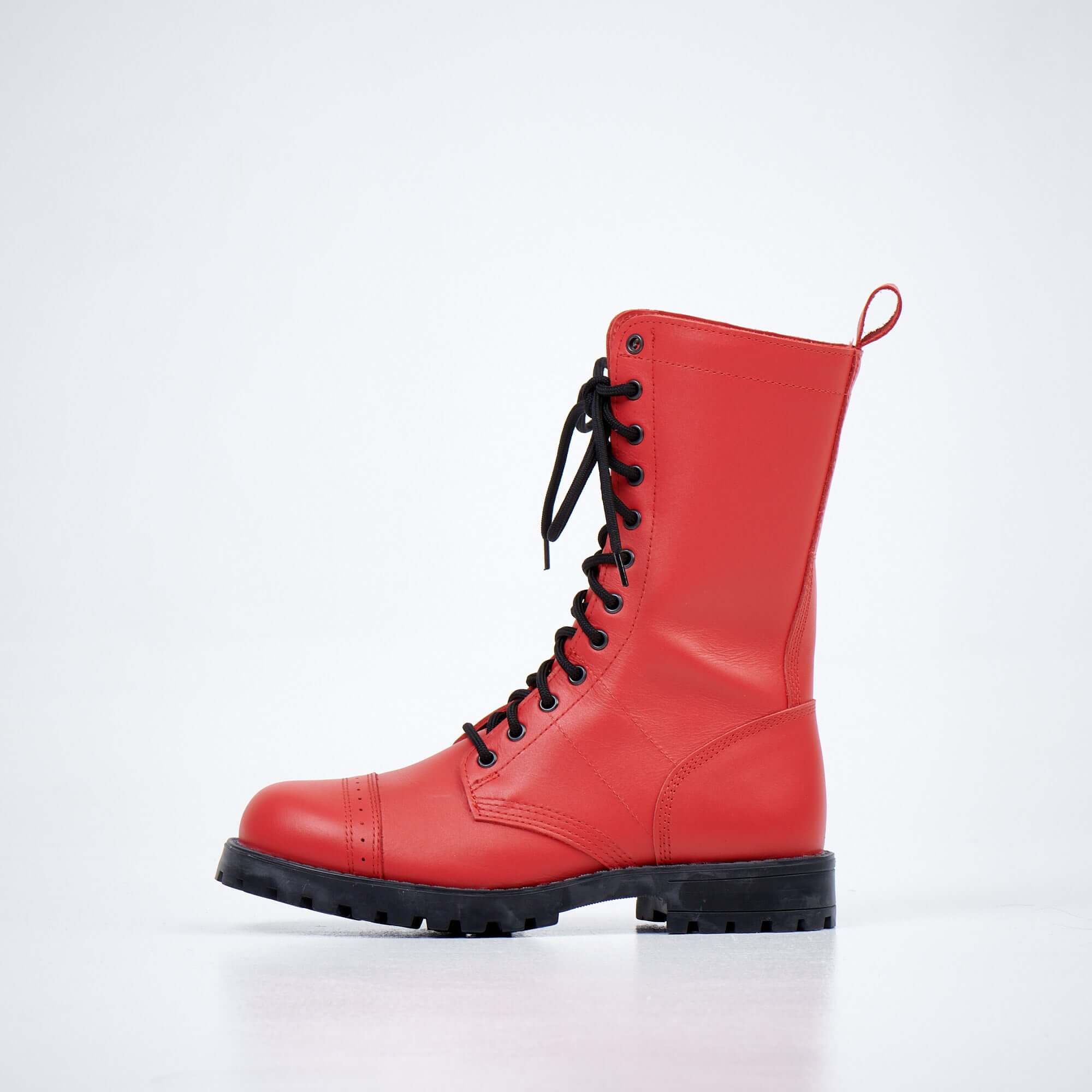 Red High Lace Up Aviator Boots