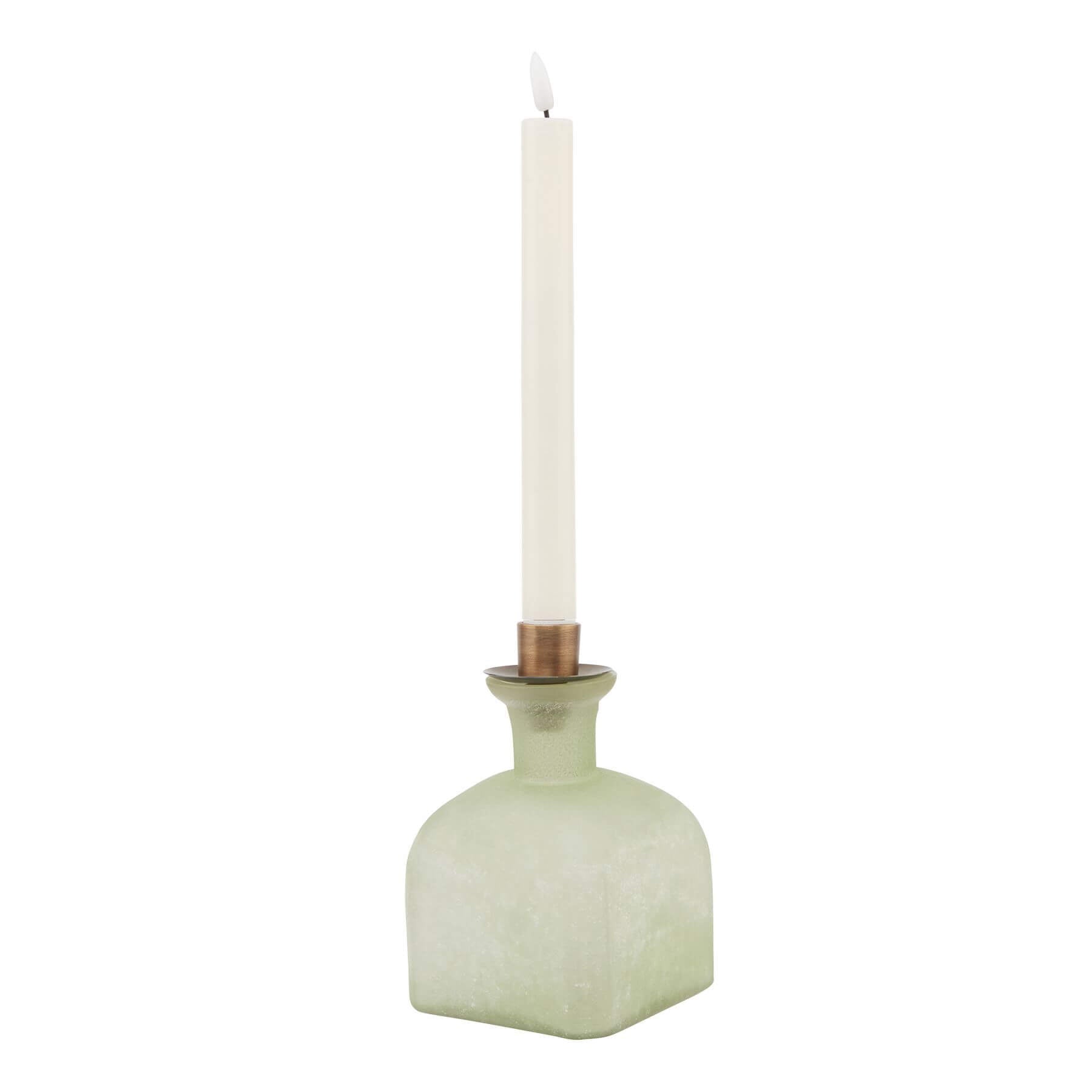 Smoked Sage and Brass Glass Candle Holder
